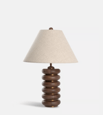 Greyson Table Lamp in Stained Oak and Antique Brass with Linen Shade