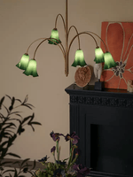 Willow Belle Six-Light Brass and Green Glass Chandelier for Dining and Living Rooms