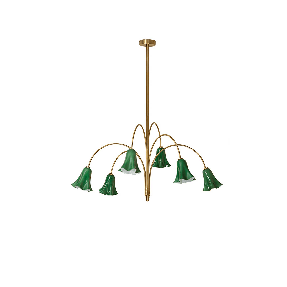Willow Belle Six-Light Brass and Green Glass Chandelier for Dining and Living Rooms