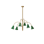 Willow Belle Six-Light Brass and Green Glass Chandelier for Dining and Living Rooms