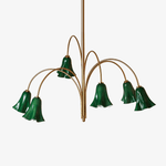 Willow Belle Six-Light Brass and Green Glass Chandelier for Dining and Living Rooms