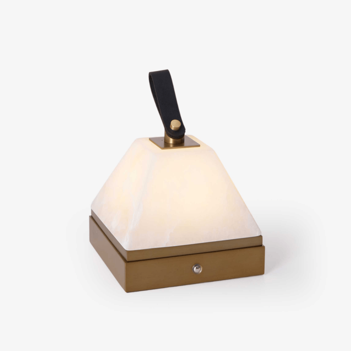 Luma Cube Alabaster Portable Table Lamp with Leather Handle