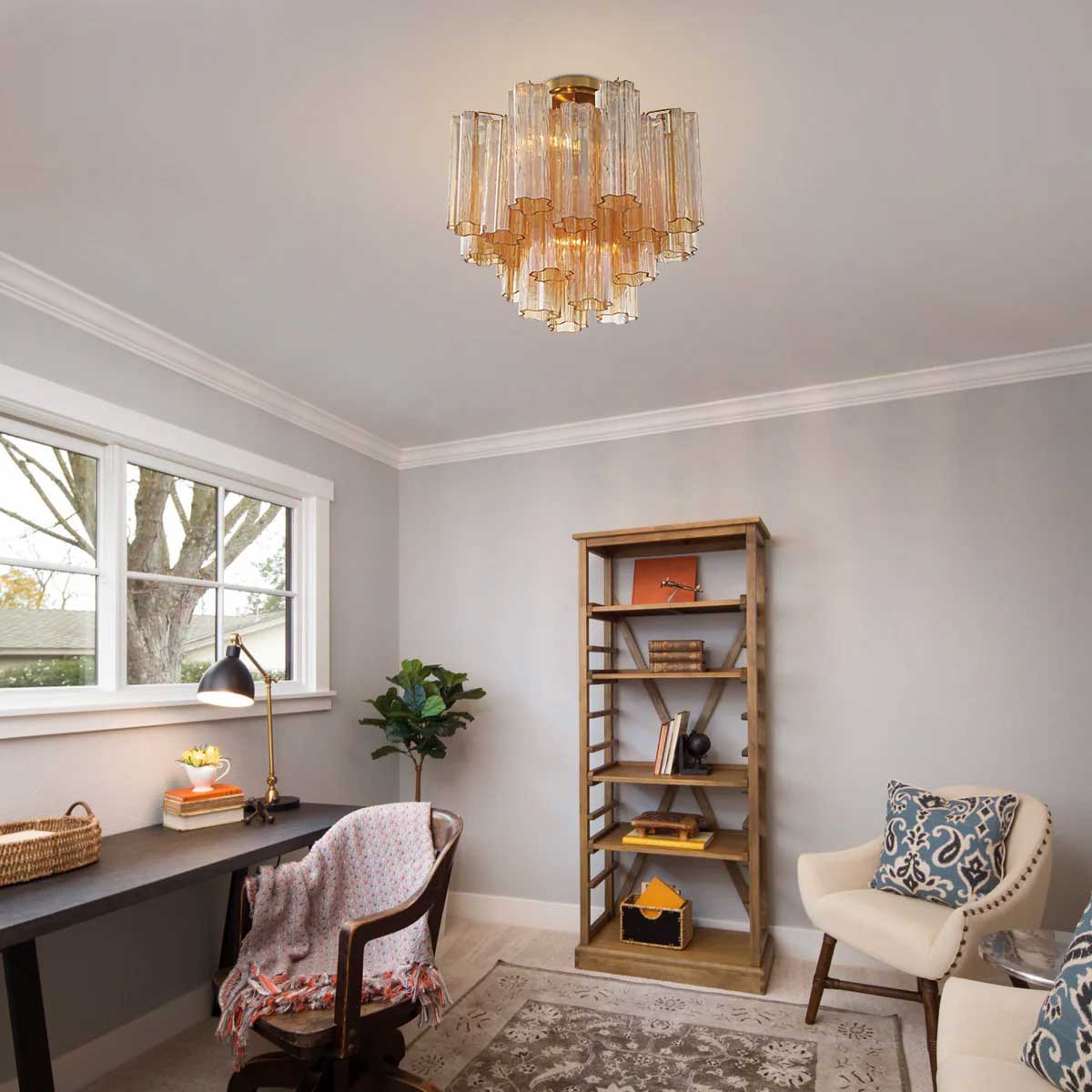 Imondo Tubular Murano Glass Ceiling Lamp in Brown