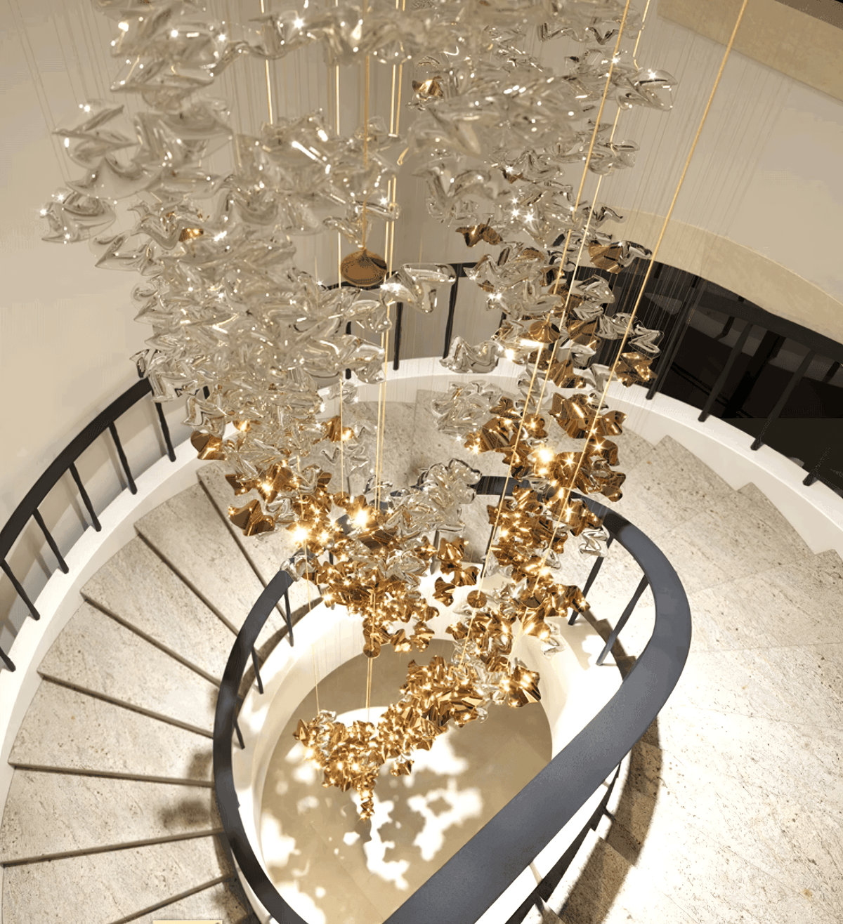 Tidal Art Glass Chandelier – Modern Cascading LED Pendant Light