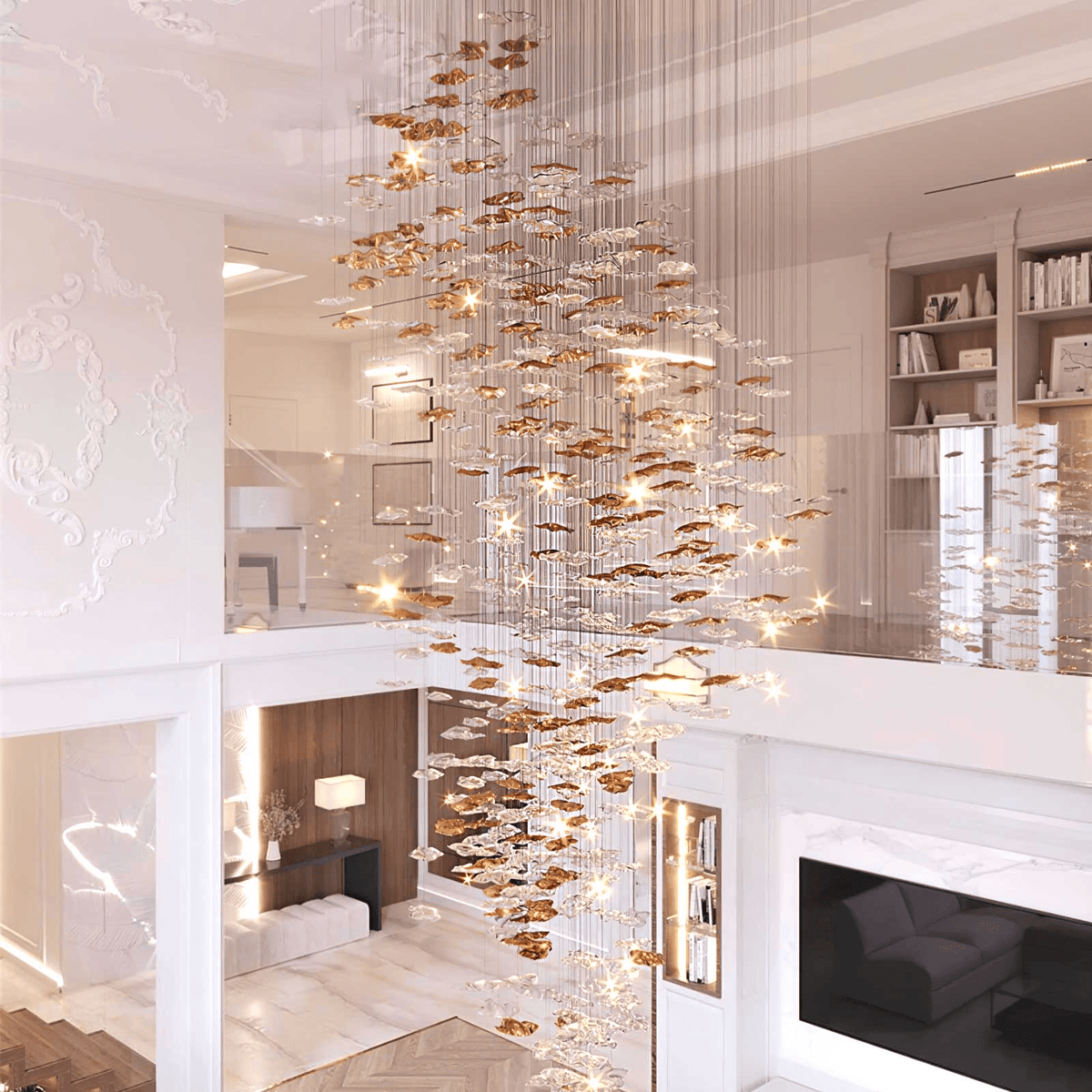 Tidal Art Glass Chandelier – Modern Cascading LED Pendant Light