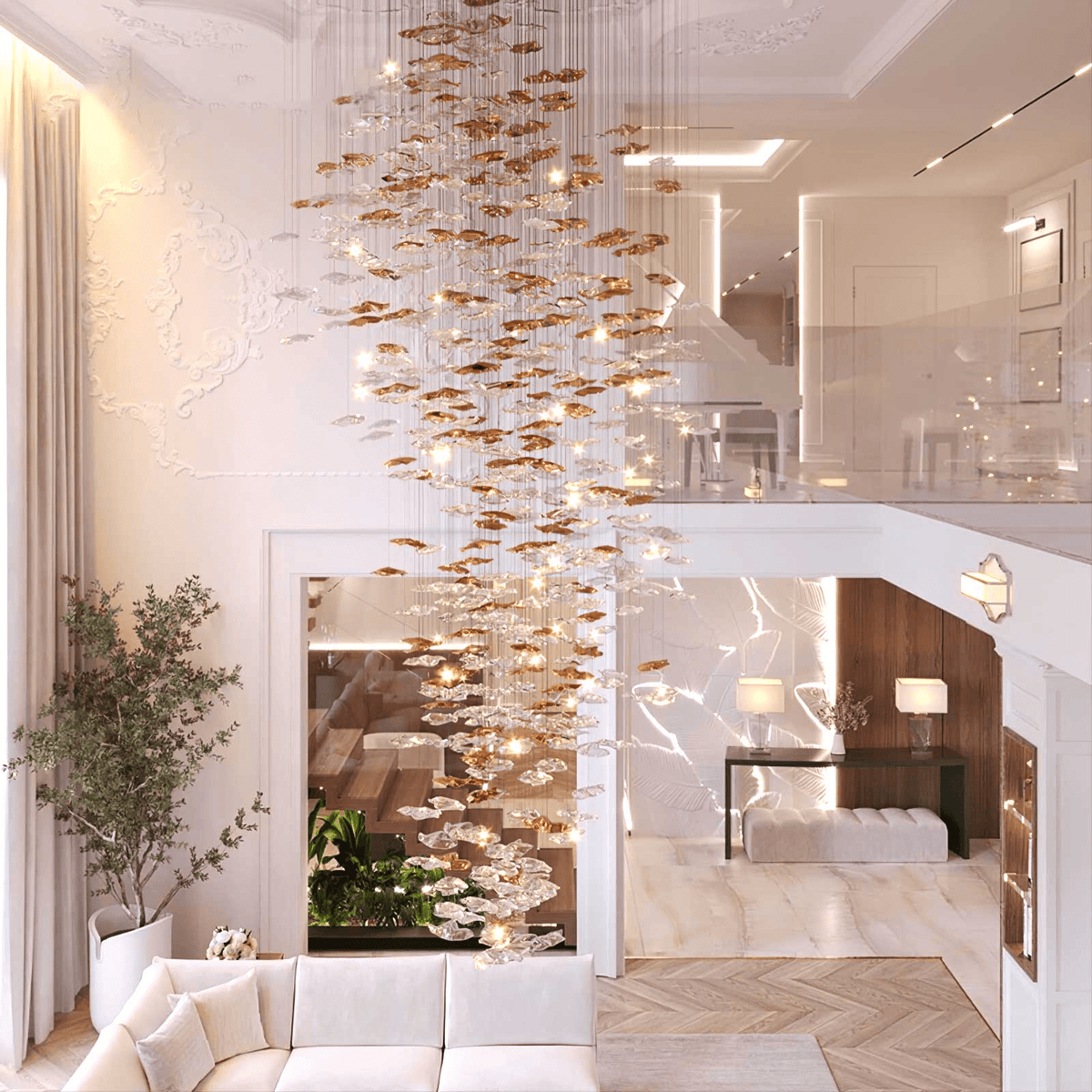 Tidal Art Glass Chandelier – Modern Cascading LED Pendant Light