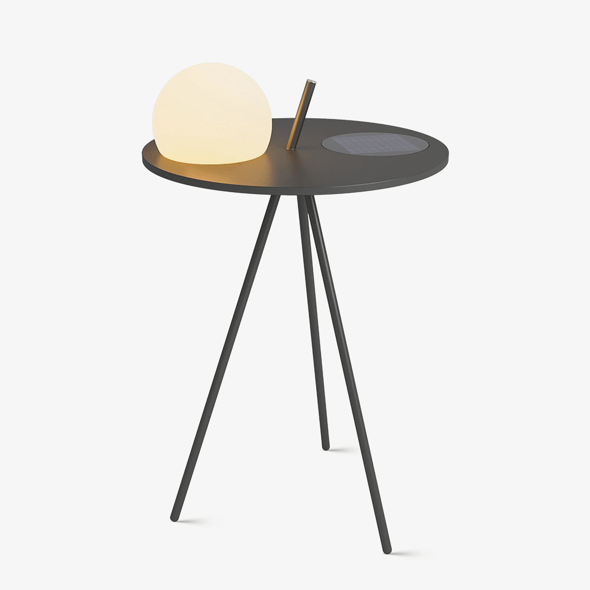 Soluna Tripod Solar Outdoor Lamp with Side Table in Silver Gray