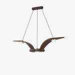 Flugi Modern Walnut Wood Chandelier with Crystal Glass and Gold Accents