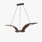 Flugi Modern Walnut Wood Chandelier with Crystal Glass and Gold Accents