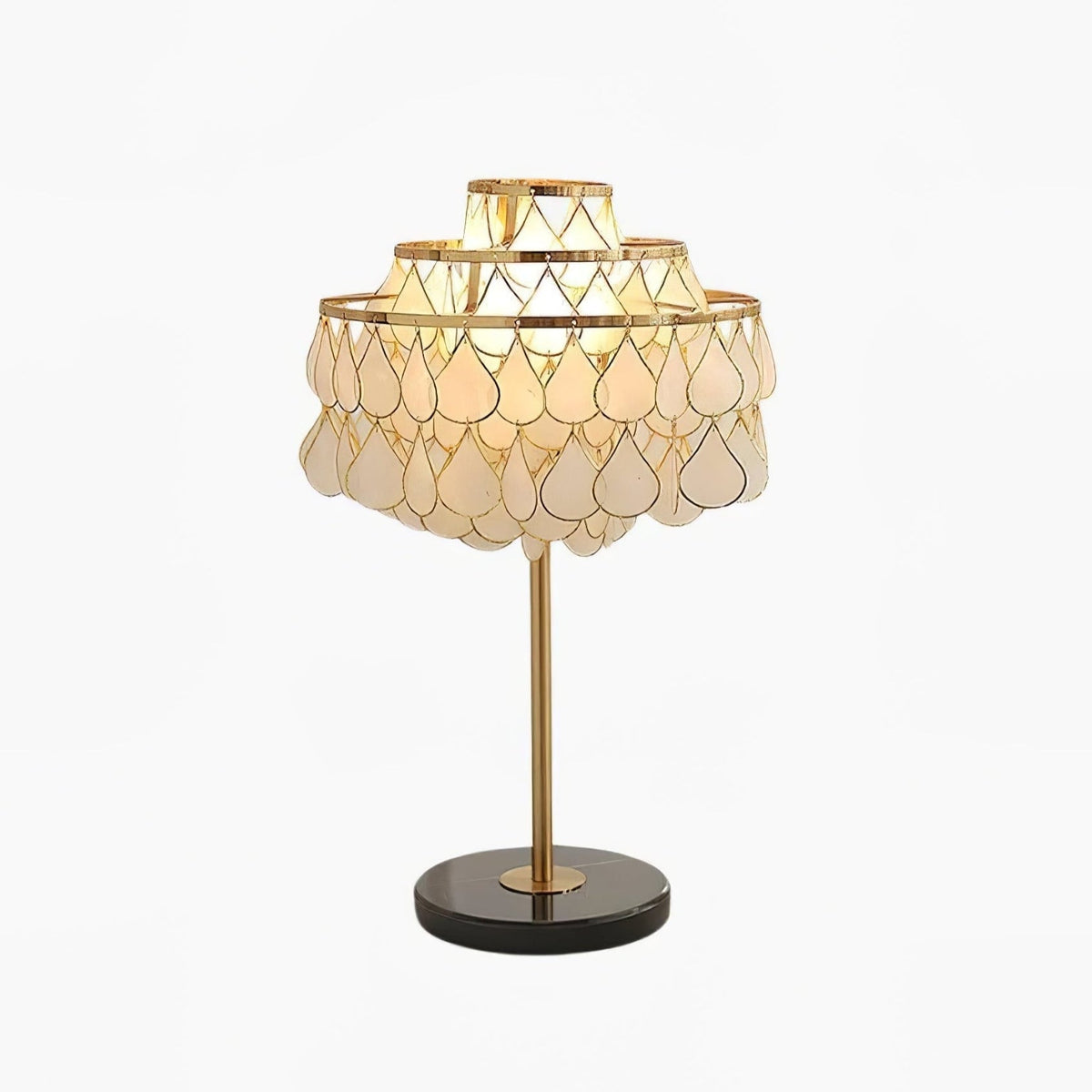 Teardrops Shell Table Lamp in Gold and Black Marble