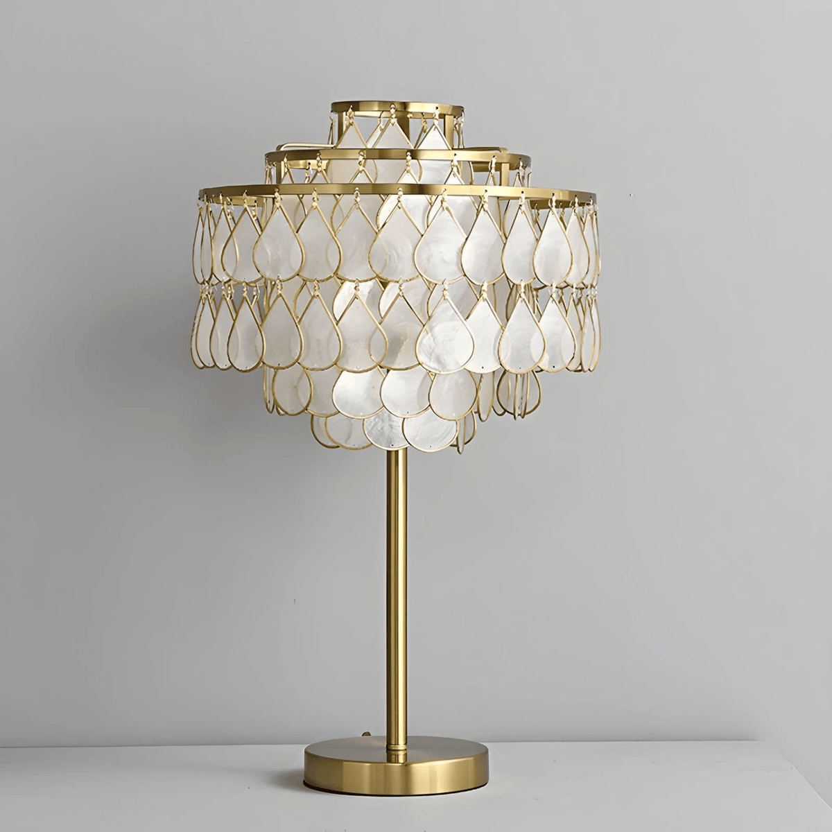 Teardrops Shell Table Lamp in Gold and Black Marble
