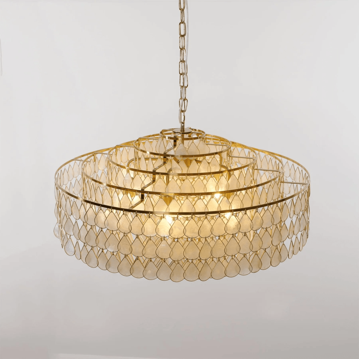 Teardrop Shell Chandelier in Gold Finish with Natural Shell Shades