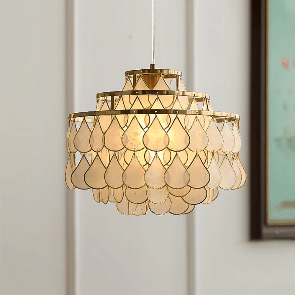 Teardrop Shell Chandelier in Gold Finish with Natural Shell Shades