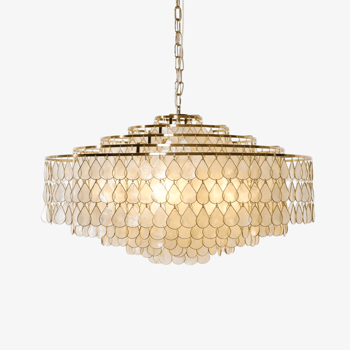 Teardrop Shell Chandelier in Gold Finish with Natural Shell Shades