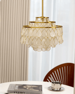 Teardrop Shell Chandelier in Gold Finish with Natural Shell Shades