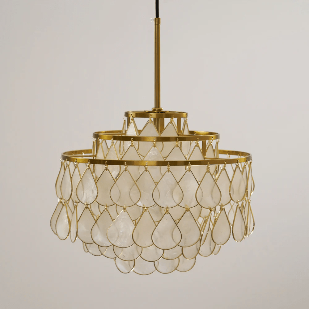 Teardrop Shell Chandelier in Gold Finish with Natural Shell Shades