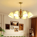 Bellora Bloom Floral Fabric Chandelier with Gold and Walnut Accents