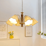 Bellora Bloom Floral Fabric Chandelier with Gold and Walnut Accents