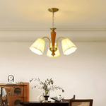 Bellora Bloom Floral Fabric Chandelier with Gold and Walnut Accents
