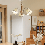 Bellora Bloom Floral Fabric Chandelier with Gold and Walnut Accents