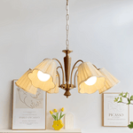 Bellora Bloom Floral Fabric Chandelier with Gold and Walnut Accents