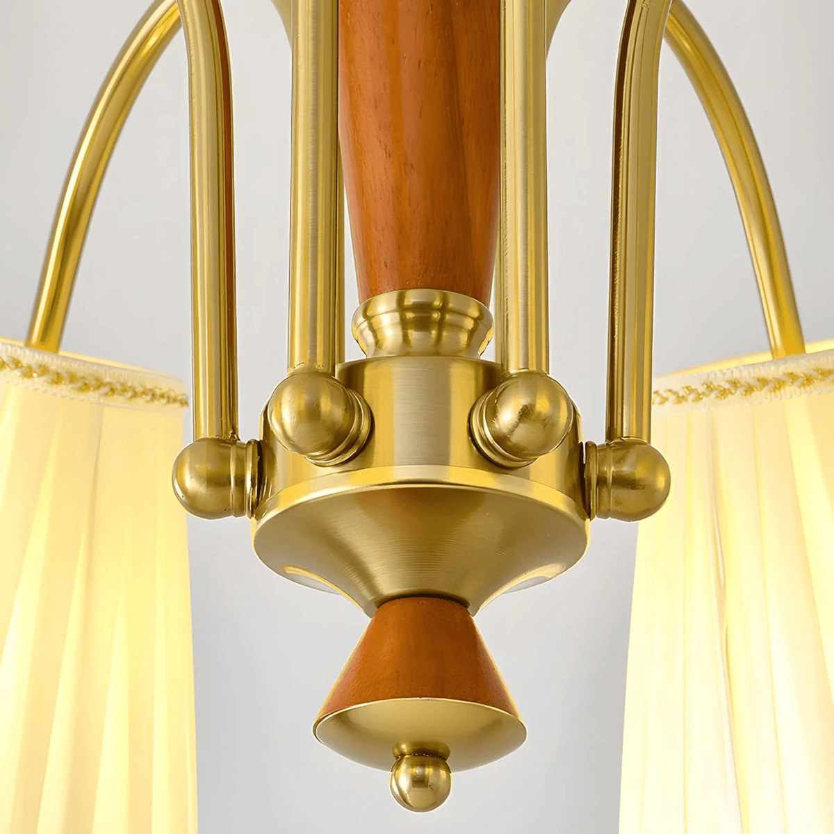 Bellora Bloom Floral Fabric Chandelier with Gold and Walnut Accents