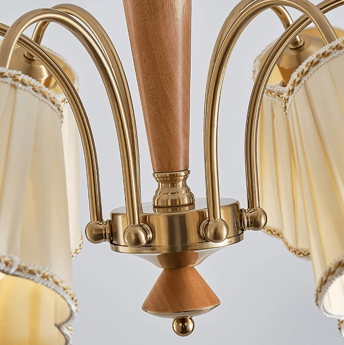 Bellora Bloom Floral Fabric Chandelier with Gold and Walnut Accents