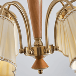 Bellora Bloom Floral Fabric Chandelier with Gold and Walnut Accents