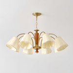 Bellora Bloom Floral Fabric Chandelier with Gold and Walnut Accents
