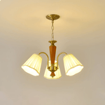 Bellora Bloom Floral Fabric Chandelier with Gold and Walnut Accents