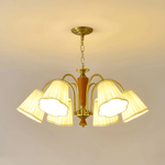 Bellora Bloom Floral Fabric Chandelier with Gold and Walnut Accents