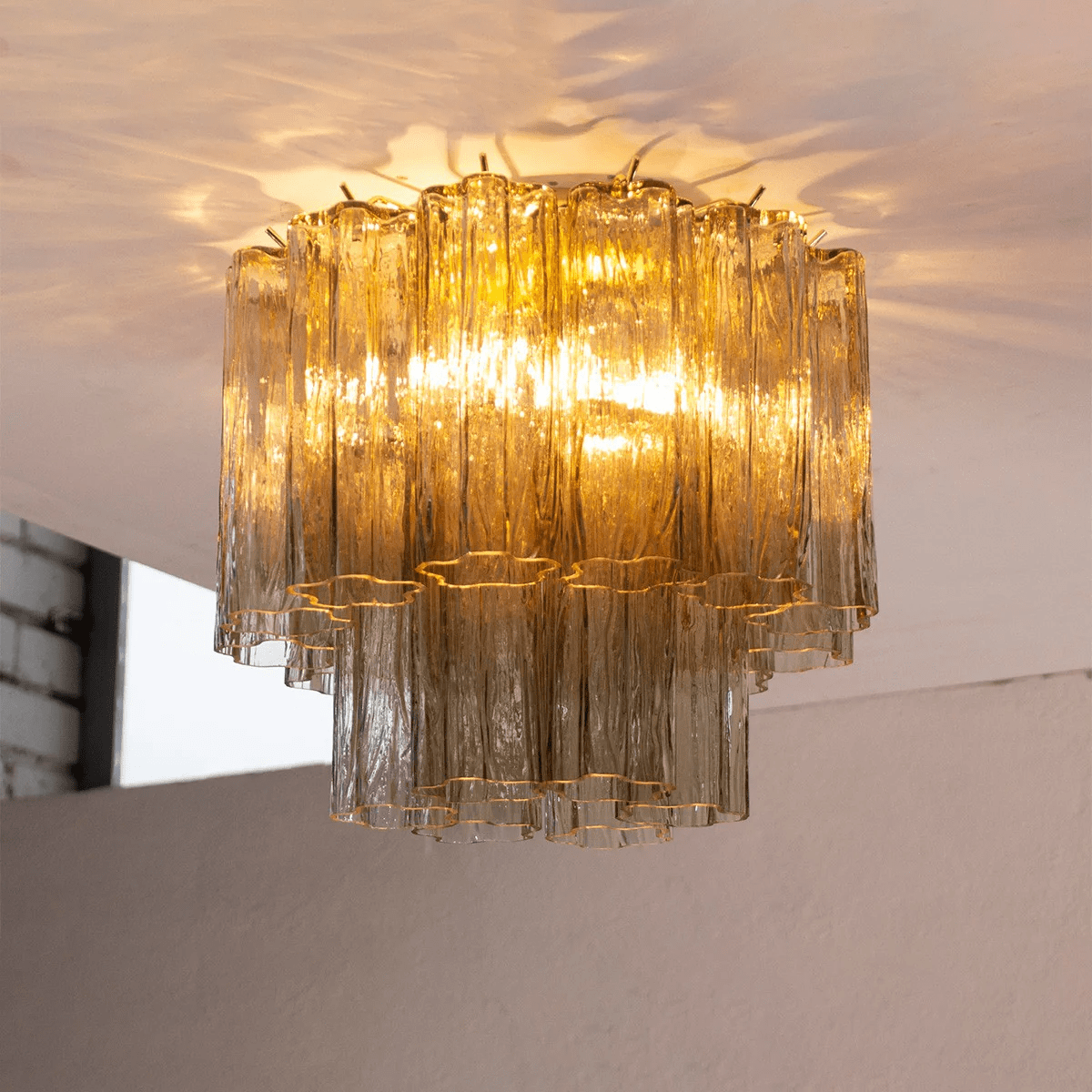 Art Glass Star Ceiling Light in Champagne Gold | Murano-Style Flush Mount