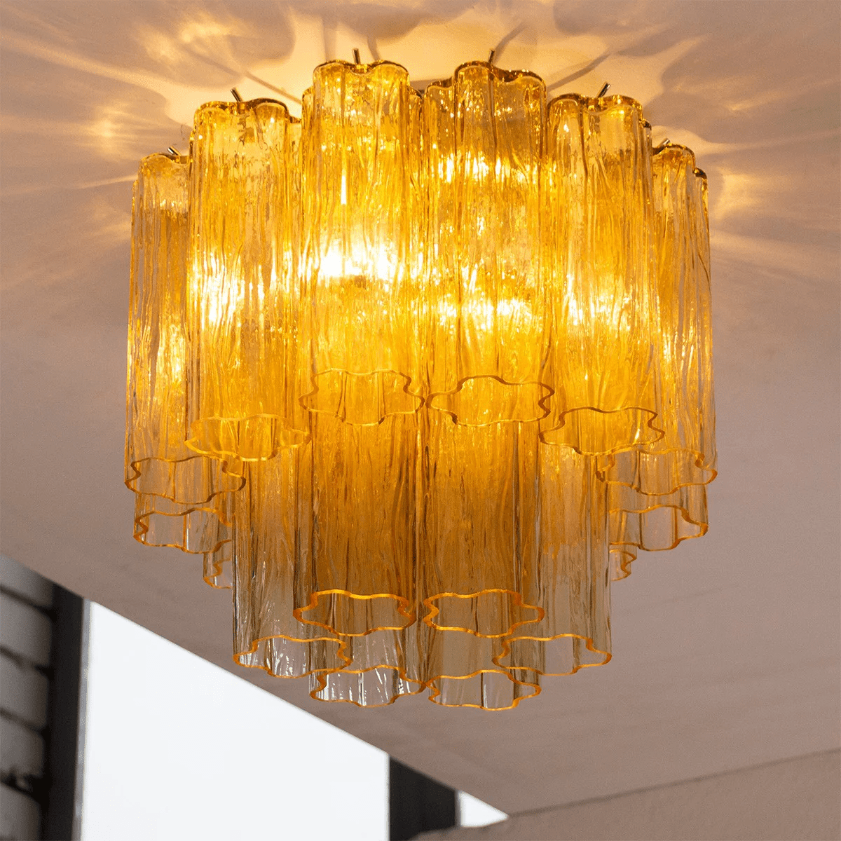 Art Glass Star Ceiling Light in Champagne Gold | Murano-Style Flush Mount