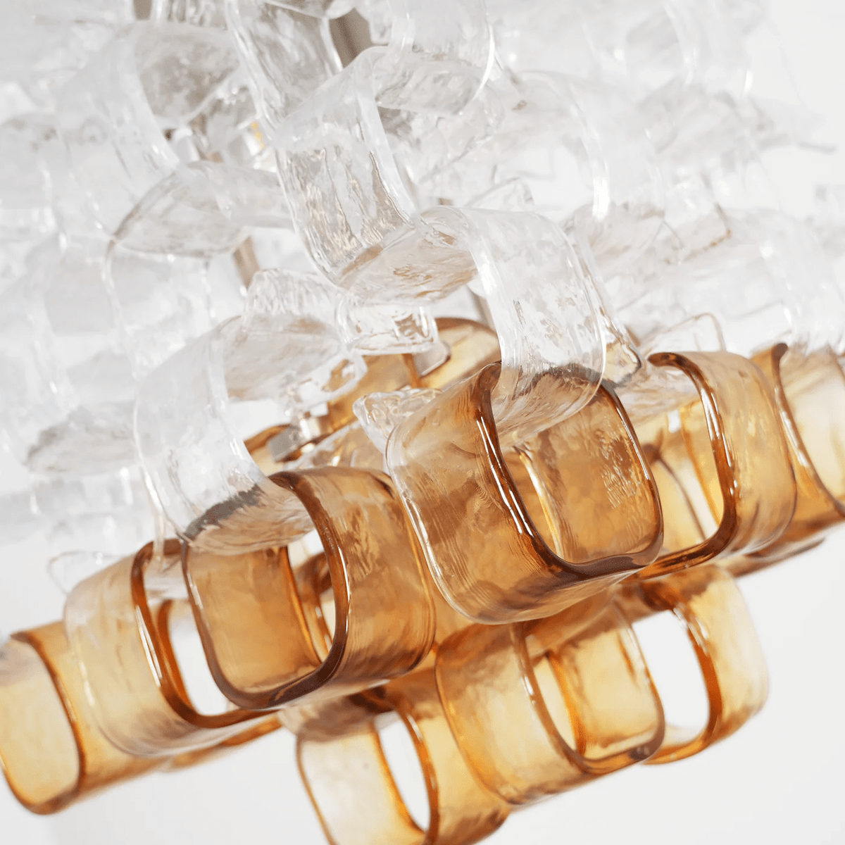 Interlocking Glass Chandelier with Amber Cups and Chrome Frame