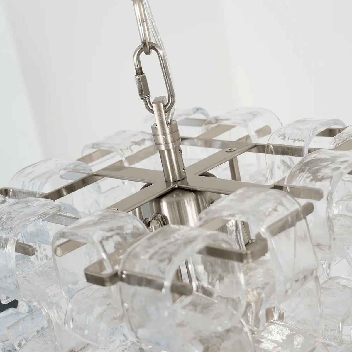 Interlocking Glass Chandelier with Amber Cups and Chrome Frame