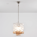 Interlocking Glass Chandelier with Amber Cups and Chrome Frame