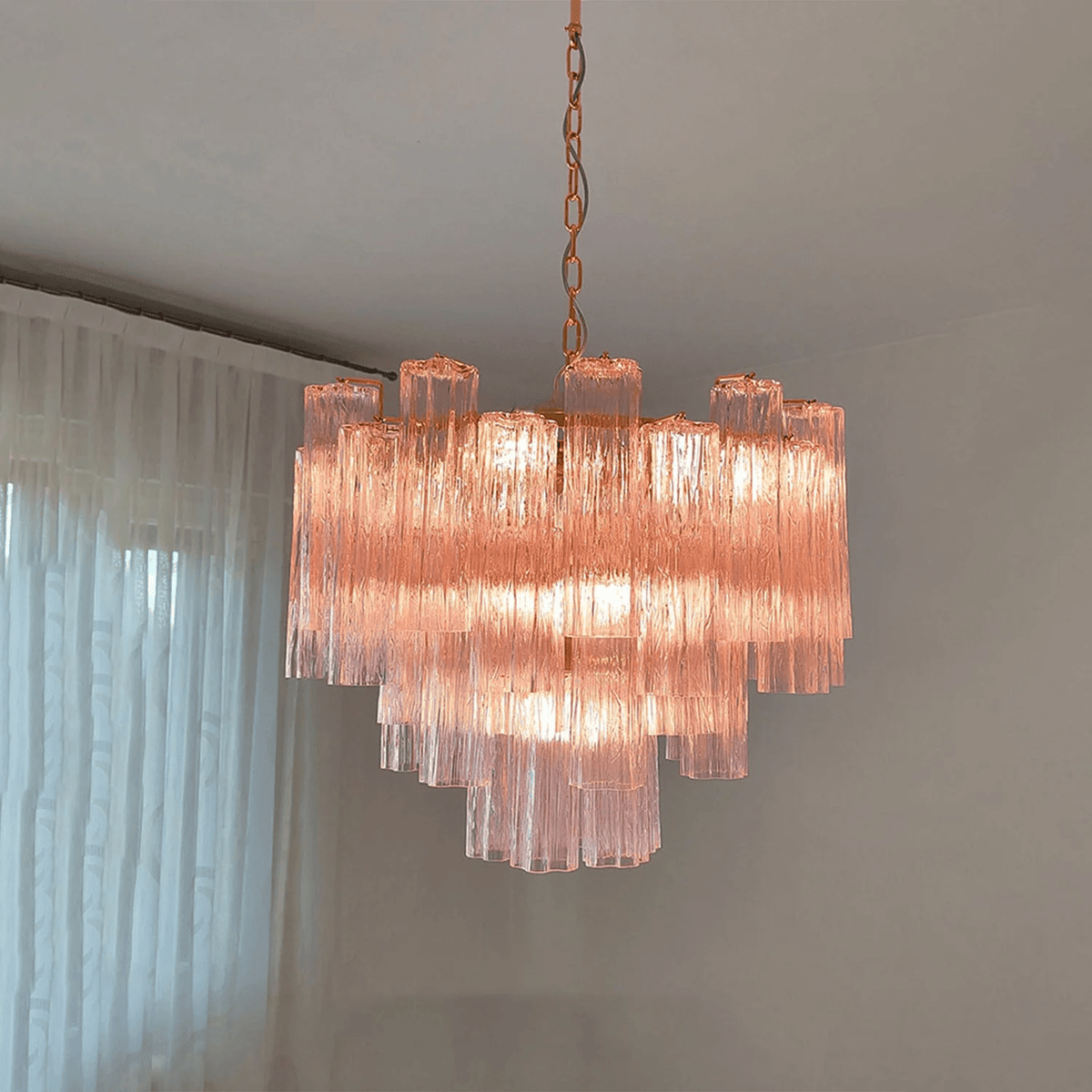 Art Deco Murano Glass Tube Chandelier in Nickel for Dining Room and Bedroom