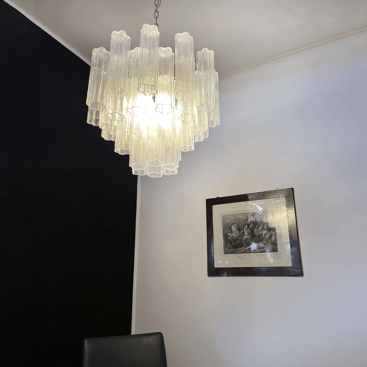 Art Deco Murano Glass Tube Chandelier in Nickel for Dining Room and Bedroom