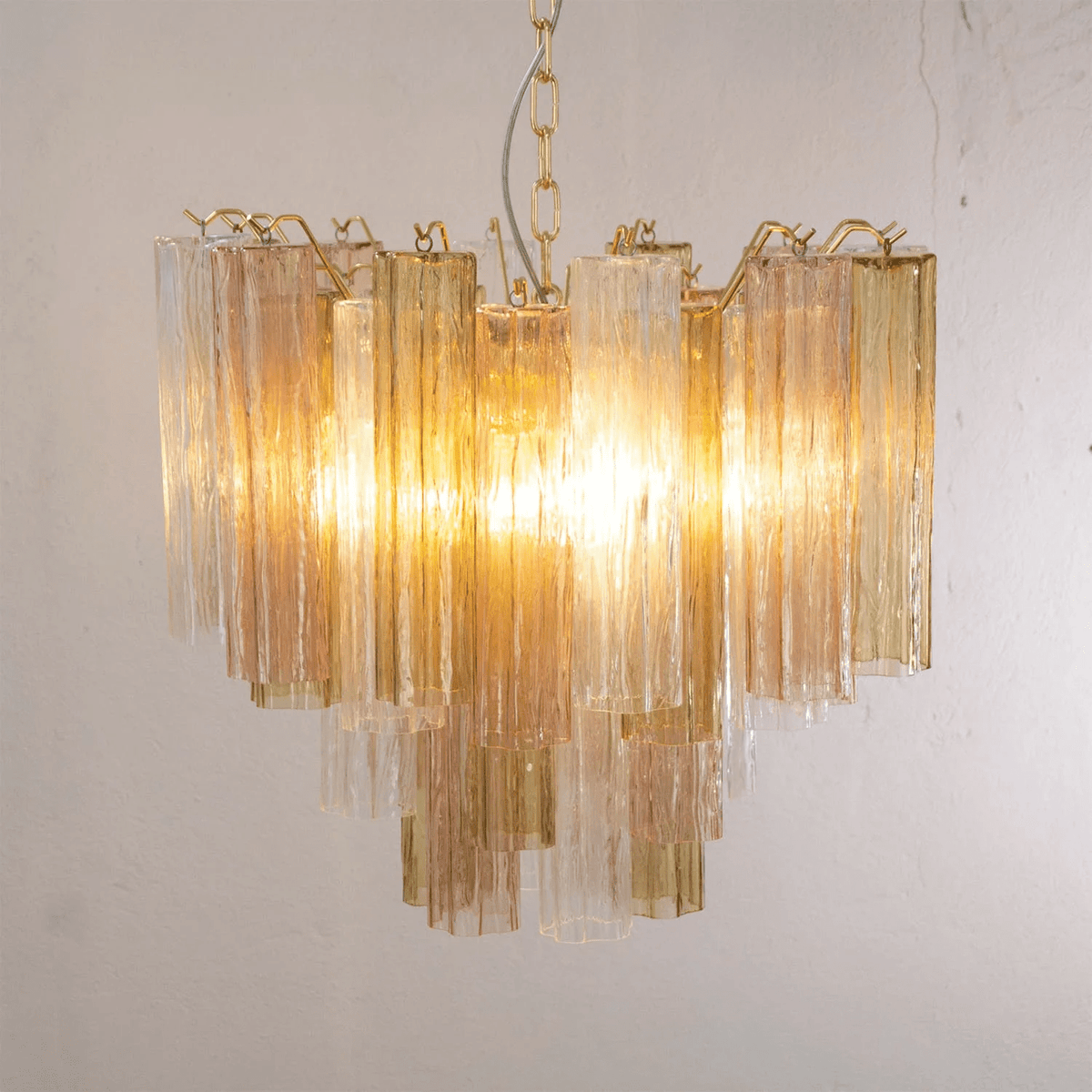 Art Deco Murano Glass Tube Chandelier in Nickel for Dining Room and Bedroom