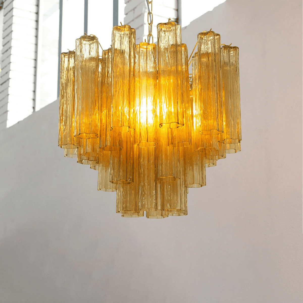 Art Deco Murano Glass Tube Chandelier in Nickel for Dining Room and Bedroom