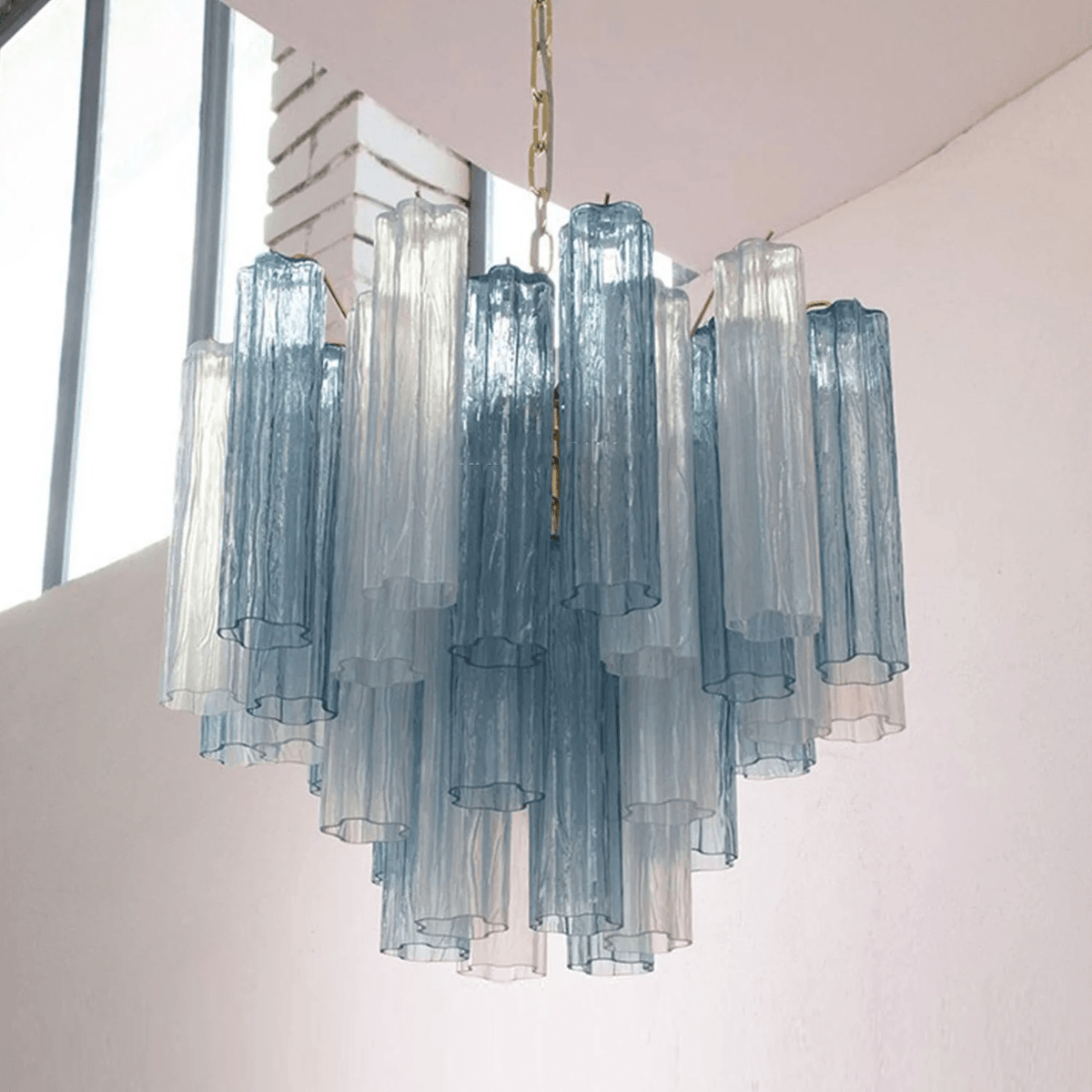 Art Deco Murano Glass Tube Chandelier in Nickel for Dining Room and Bedroom