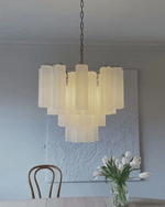 Art Deco Murano Glass Tube Chandelier in Nickel for Dining Room and Bedroom