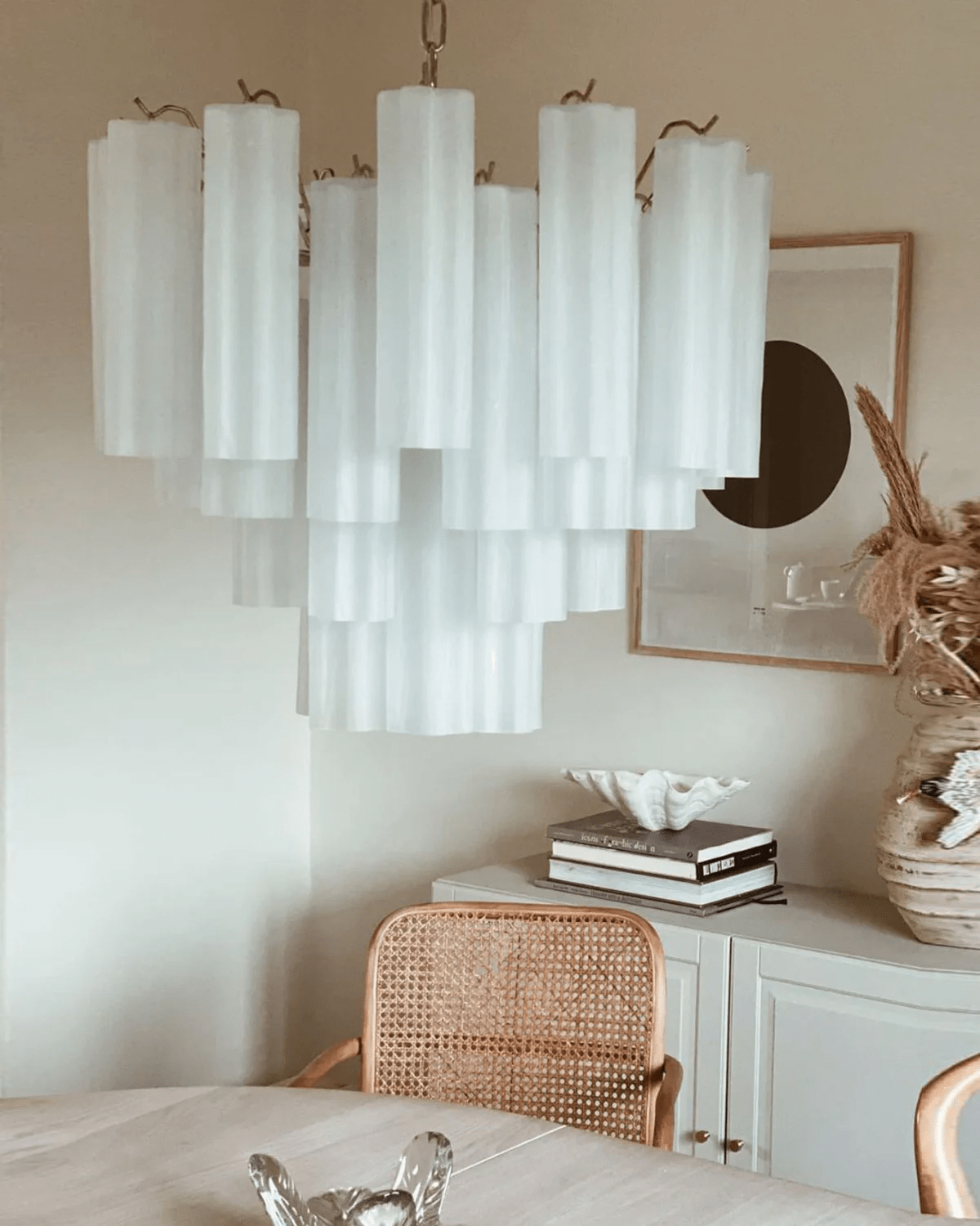 Art Deco Murano Glass Tube Chandelier in Nickel for Dining Room and Bedroom