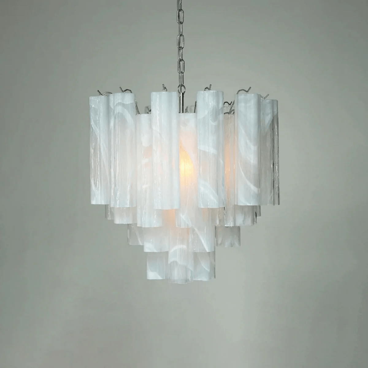Art Deco Murano Glass Tube Chandelier in Nickel for Dining Room and Bedroom