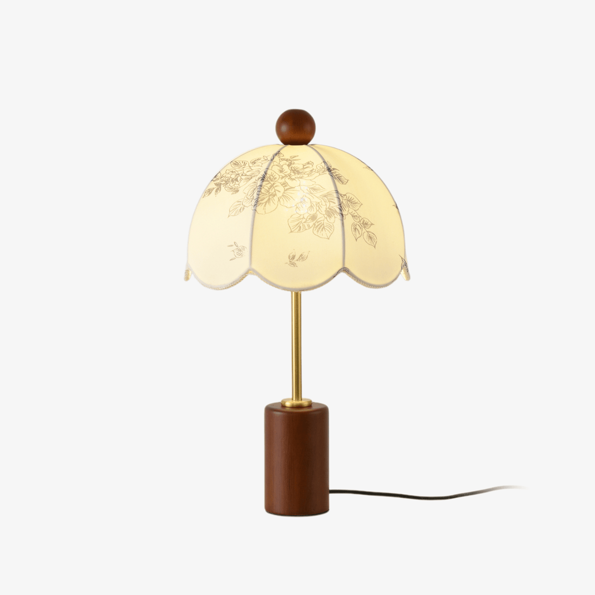 Roselle Vintage Table Lamp with Floral Scalloped Shade and Walnut Wood Base
