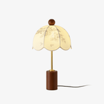 Roselle Vintage Table Lamp with Floral Scalloped Shade and Walnut Wood Base