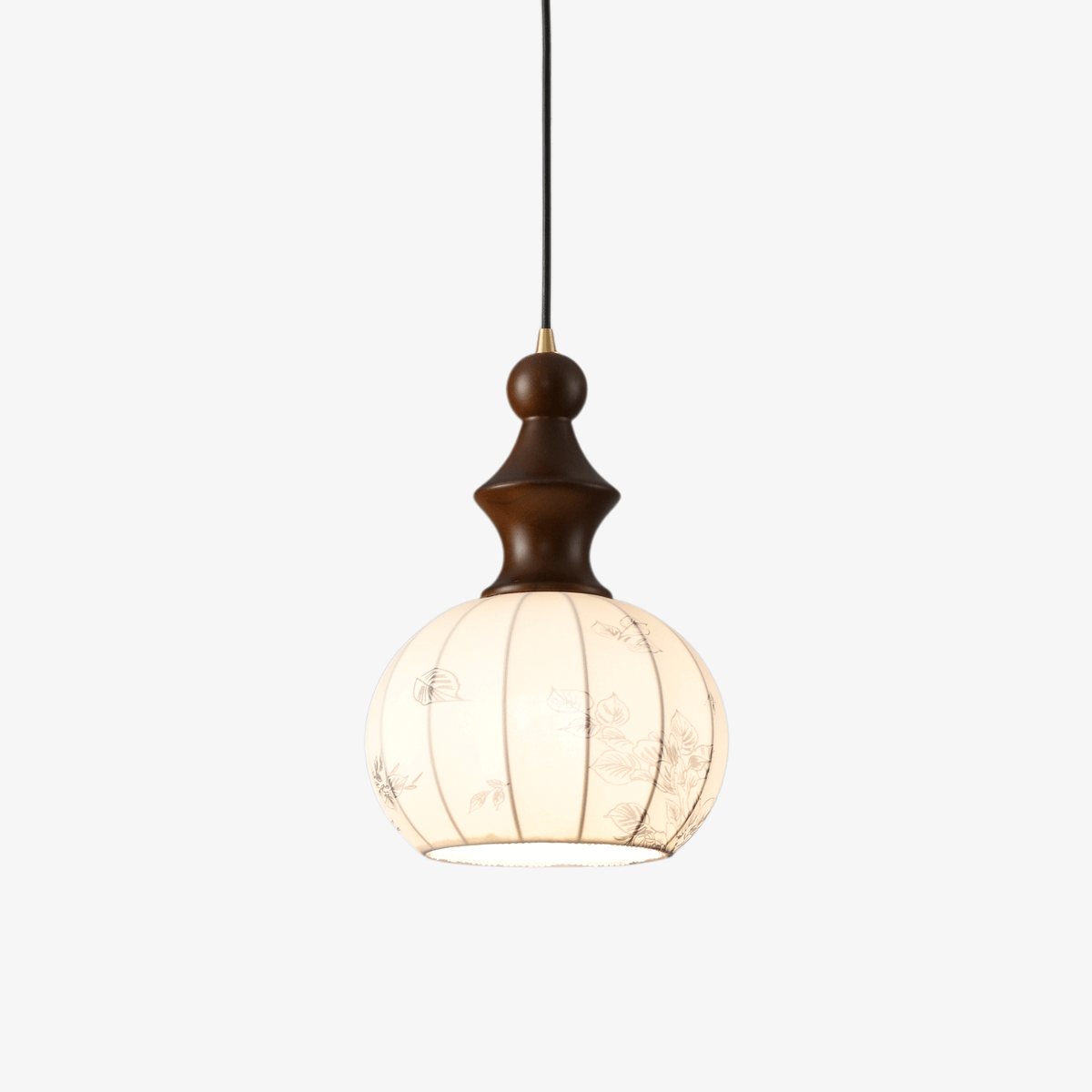 Lanterna Pearl Pendant Light – Walnut Wood & Brass Designer Ceiling Lamp