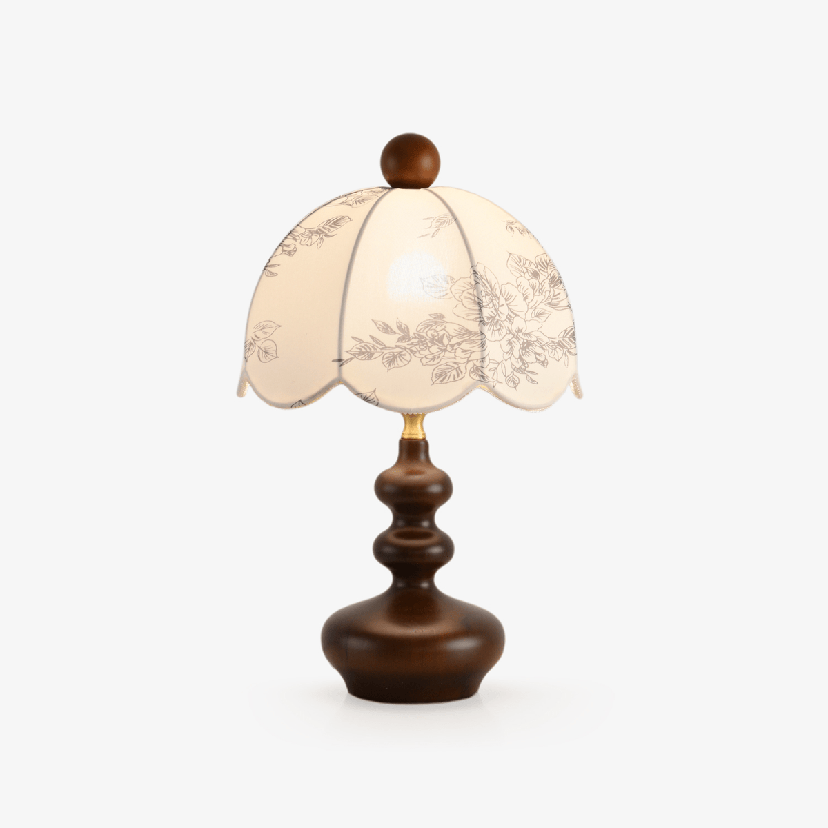 Lilybelle Blossom Table Lamp – Walnut Wood & Fabric Floral Shade