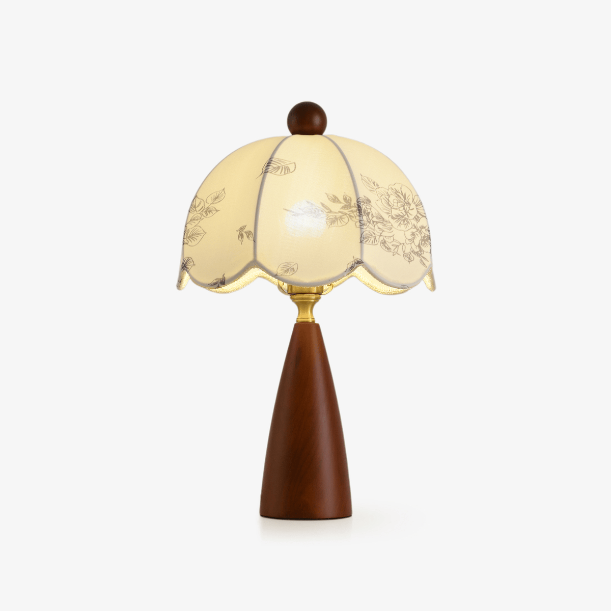 Florina Blossom Table Lamp – Walnut & Botanical Fabric