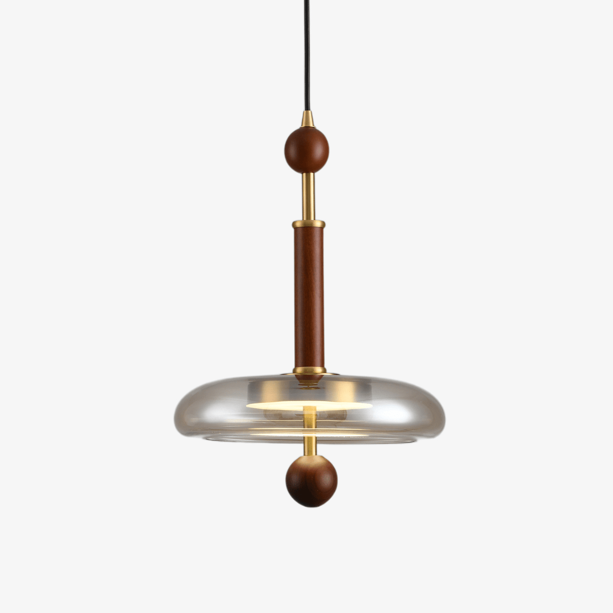 Ovalo Walnut Wood LED Pendant Light with Brass Accents